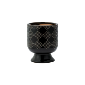 LARGE BLACK CHKRD PEDESTAL PLANTER