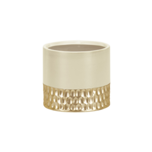 ROUND PLANTER WHITE AND GOLD H:4.25 OP:4.5