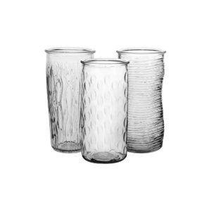 ROSE VASE ASST H: 9.75" OP 4" 3 STYLES CLEAR