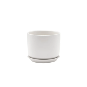 MED MATTE WHITE POT W/SAUCER 4" X 5"